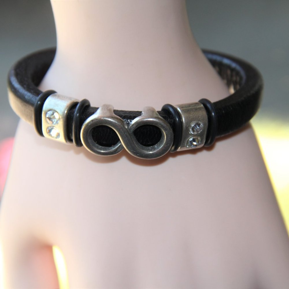 Silver Infinity Sign Crystal Leather Bracelet - image 6